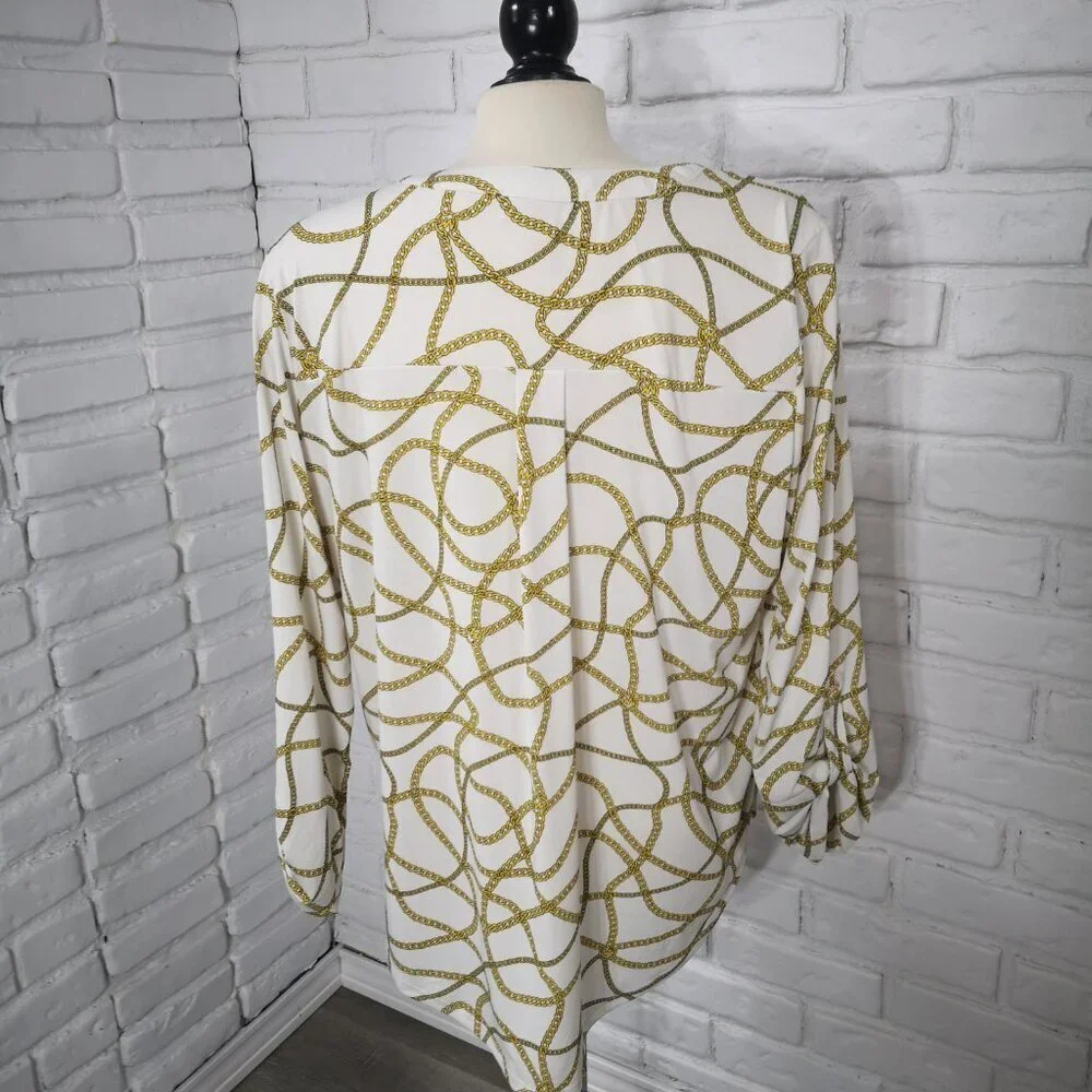 Michael Michael Kors Ladies Size XL Off White & Gold Chain Pattern Top - Picture 2 of 13
